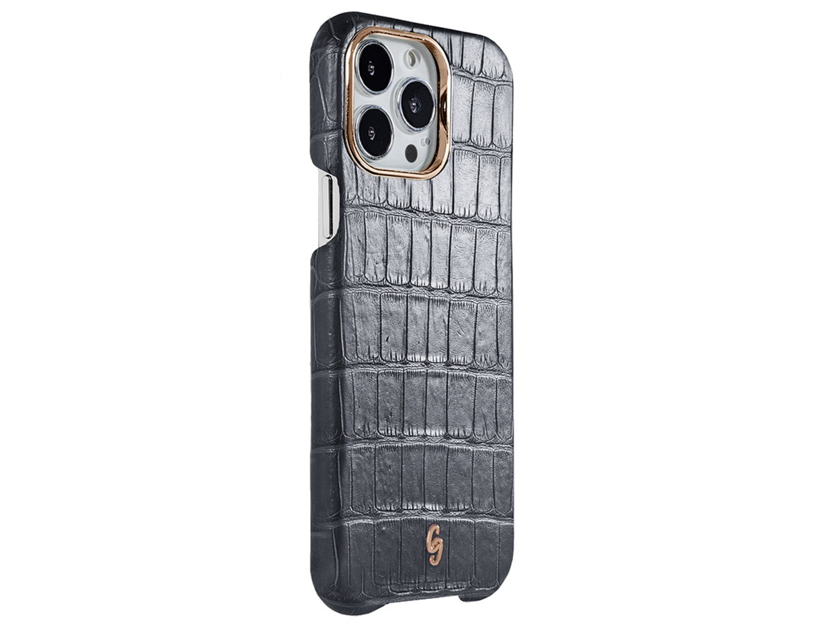 Gatti Classica Alligator Case iPhone 15 Pro hoesje - Jet Black Silver Dust/Rose Gold