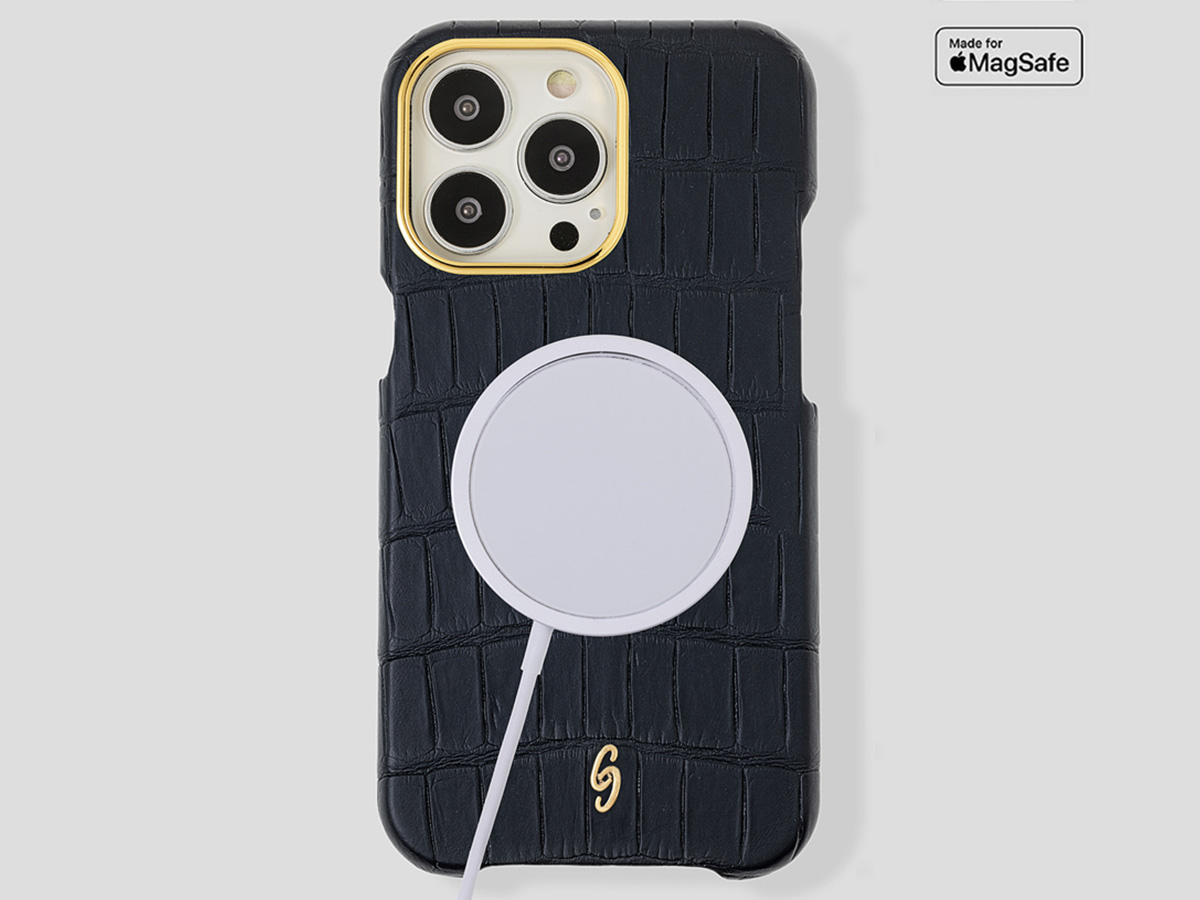 Gatti Classica Alligator Case iPhone 15 Pro hoesje - Black Rubber/Gold