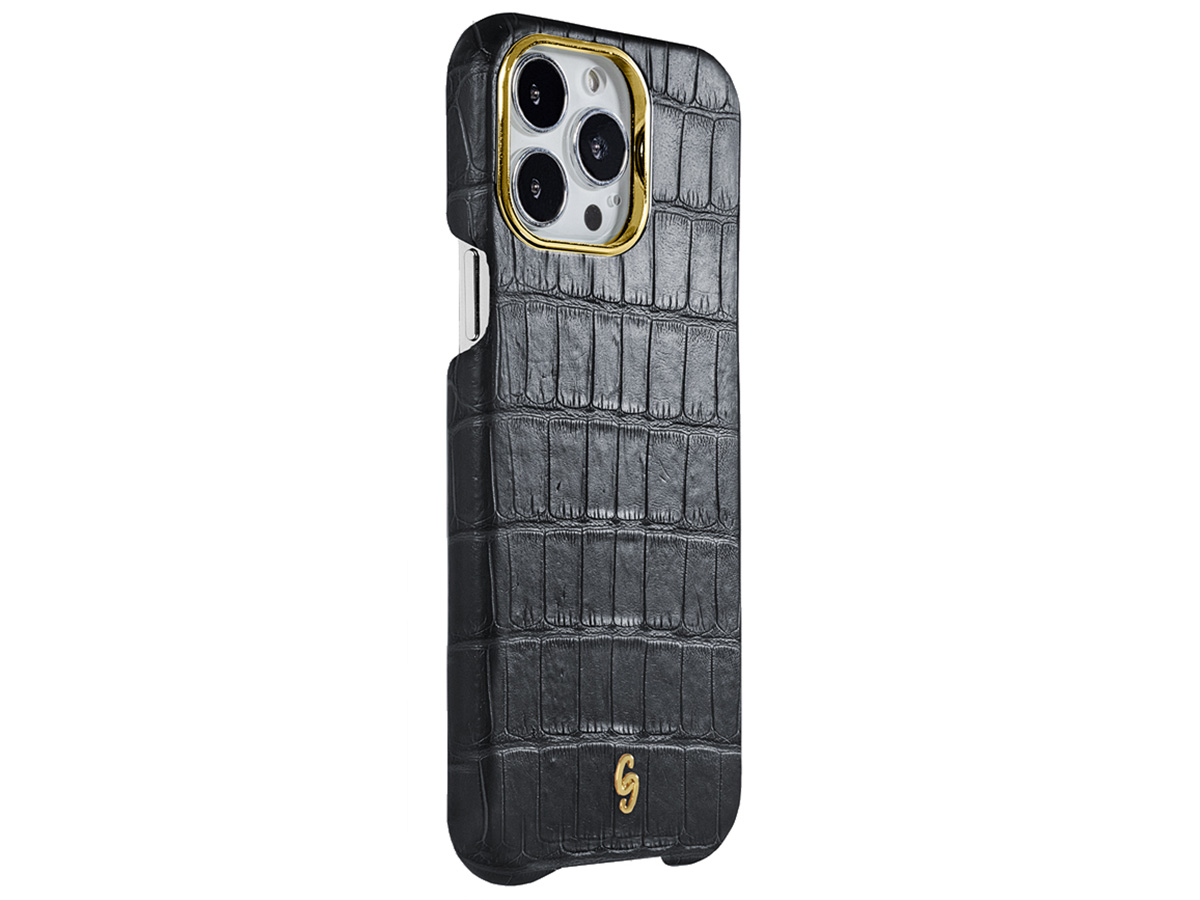 Gatti Classica Alligator Case iPhone 15 Pro hoesje - Black Rubber/Gold