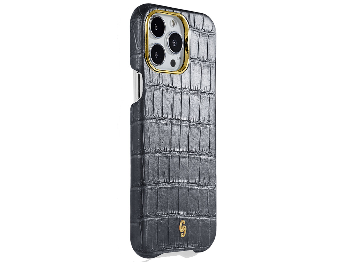 Gatti Classica Alligator Case iPhone 15 Pro hoesje - Jet Black Silver Dust/Gold