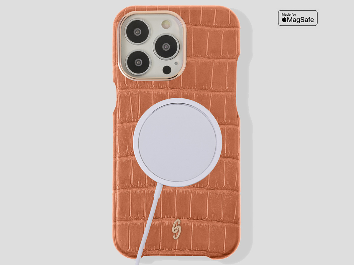 Gatti Classica Alligator Case iPhone 15 Pro hoesje - Orange Ermes/Rose Gold