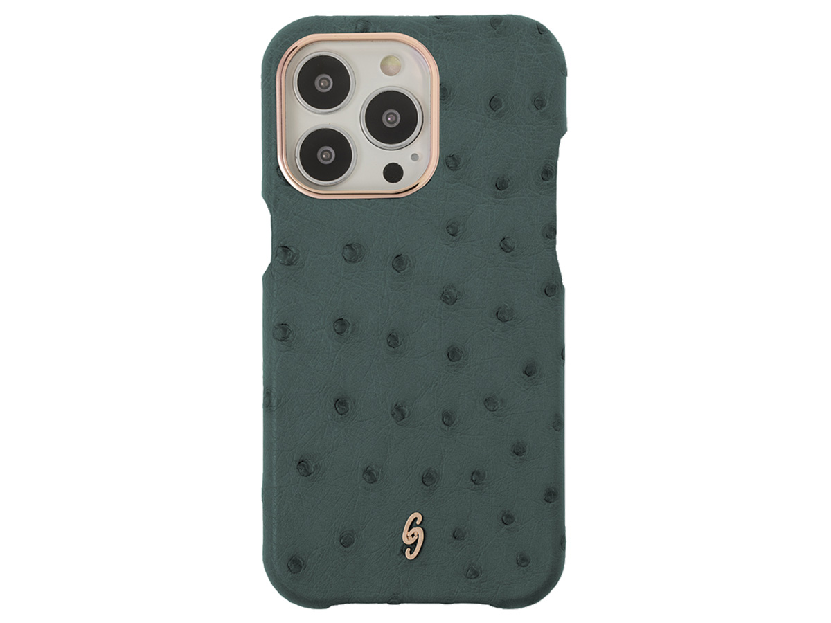 Gatti Classica Ostrich Case iPhone 15 Pro hoesje - Dark Green Matt/Rose Gold