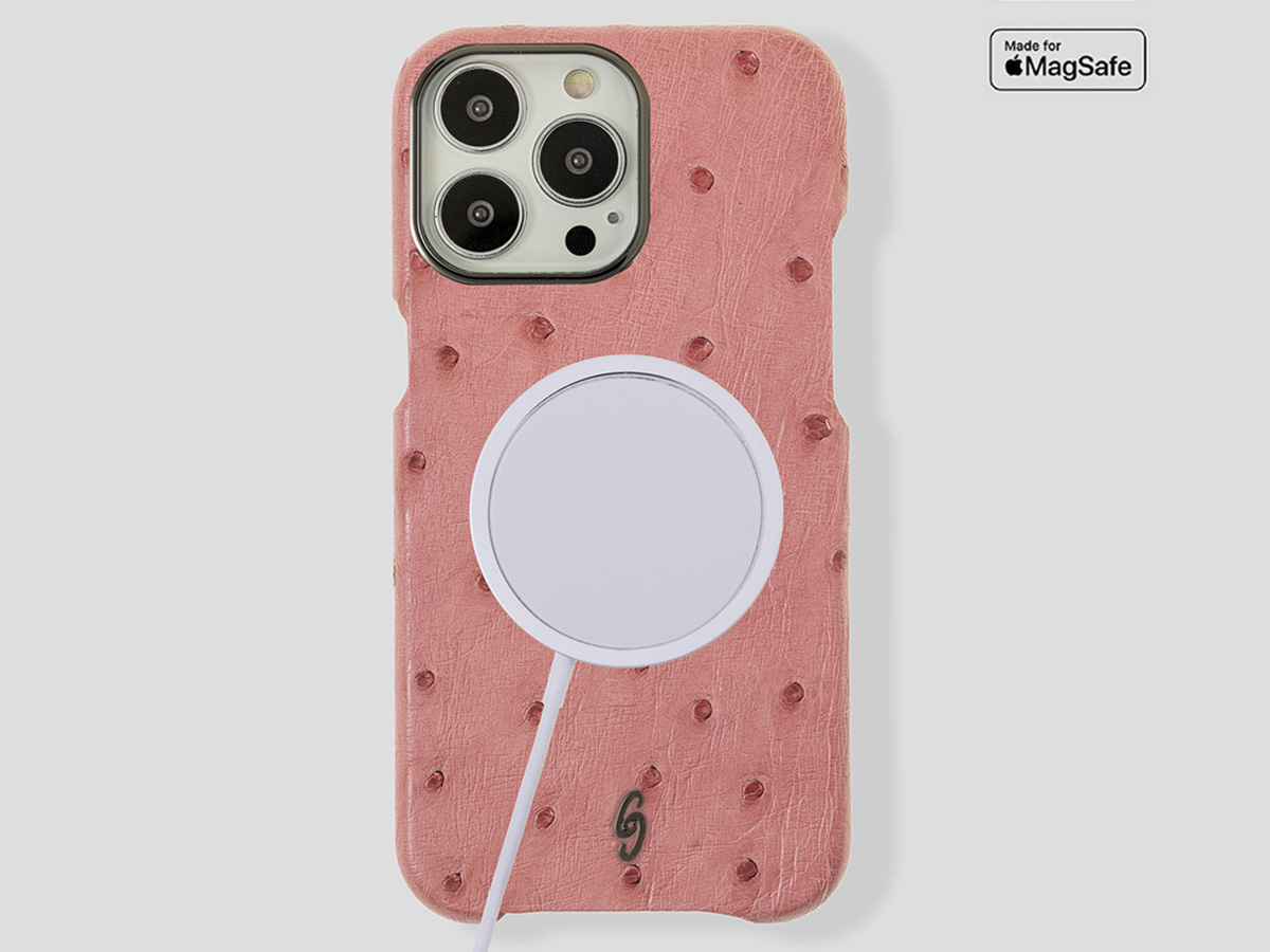 Gatti Classica Ostrich Case iPhone 15 Pro hoesje - Queen Pink/Gunmetal