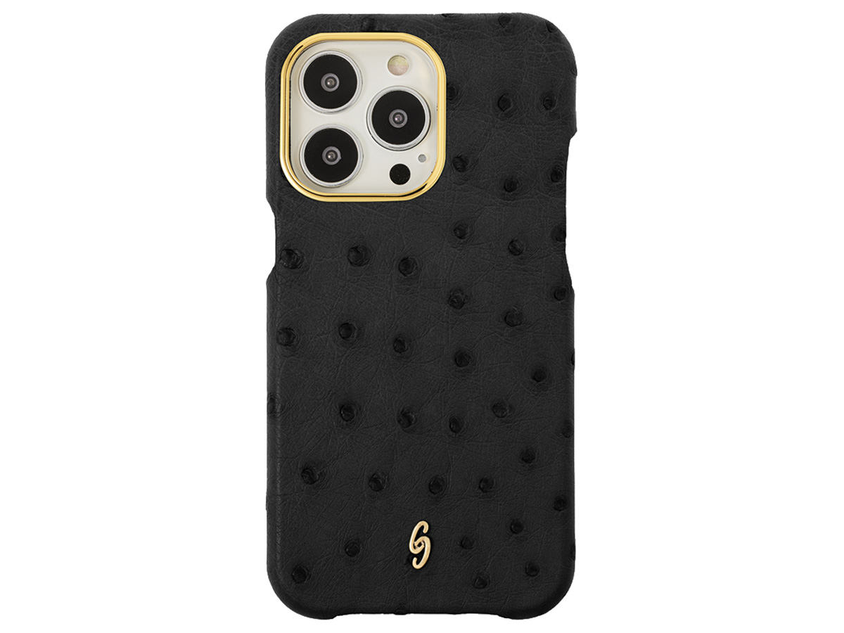 Gatti Classica Ostrich Case iPhone 15 Pro hoesje - Black Matt/Gold