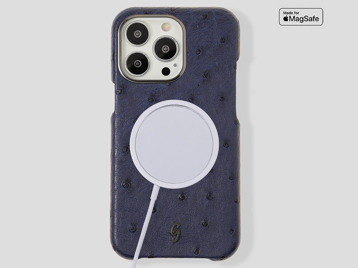 Gatti Classica Ostrich Case iPhone 15 Pro hoesje - Blue Gibilterra/Gunmetal