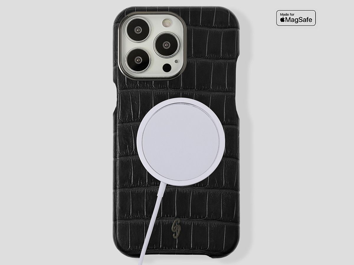 Gatti Classica Alligator Case iPhone 15 Pro hoesje - Intense Matt Black/Gunmetal