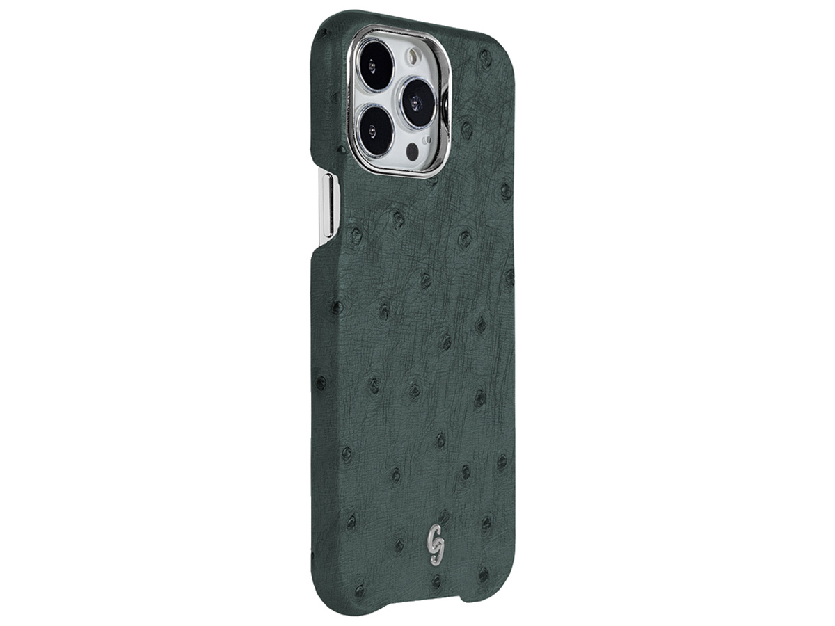 Gatti Classica Ostrich Case iPhone 15 Pro hoesje - Dark Green Matt/Steel