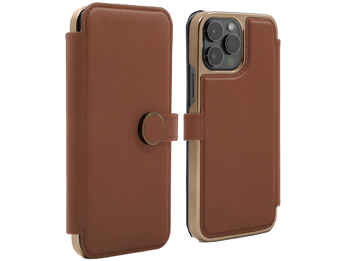 Greenwich Oxford MagSafe Folio Saddle Tan - iPhone 15 Pro Hoesje