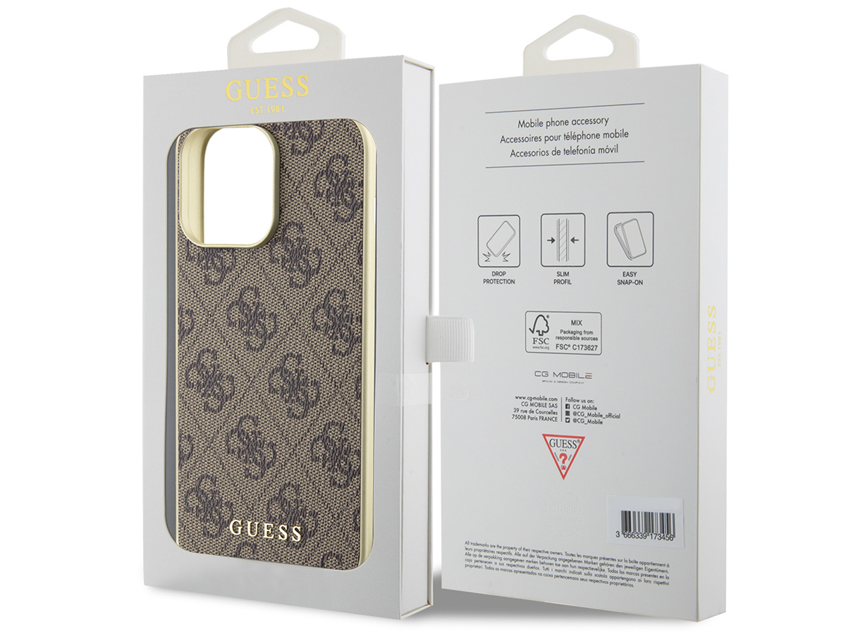 Guess 4G Monogram Charm Case Bruin - iPhone 15 Pro hoesje