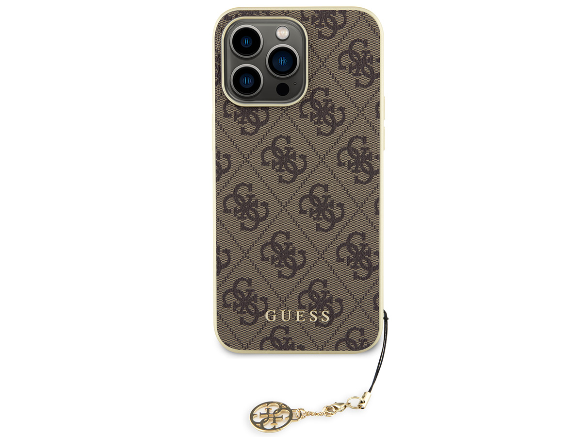 Guess 4G Monogram Charm Case Bruin - iPhone 15 Pro hoesje