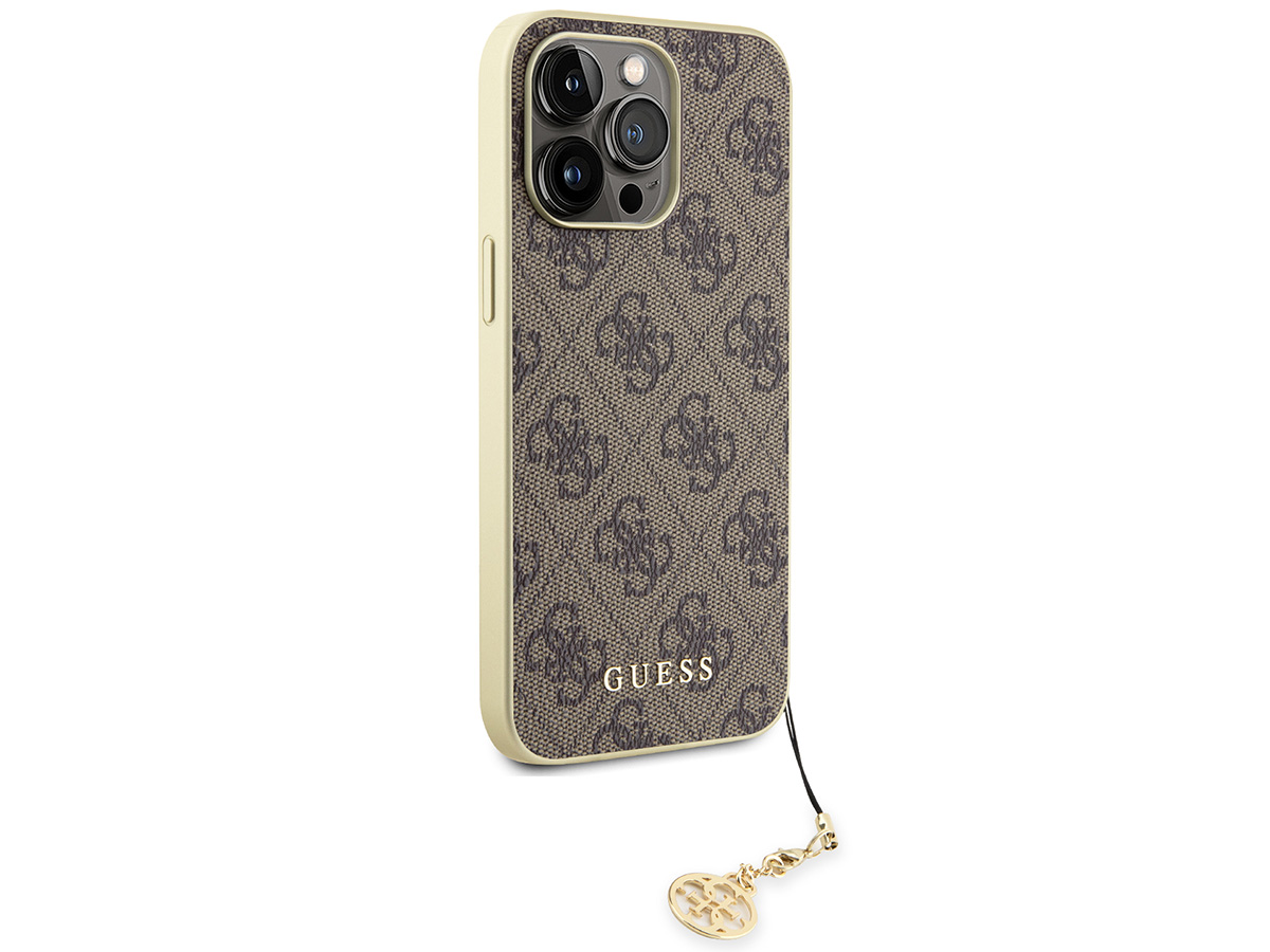 Guess 4G Monogram Charm Case Bruin - iPhone 15 Pro hoesje