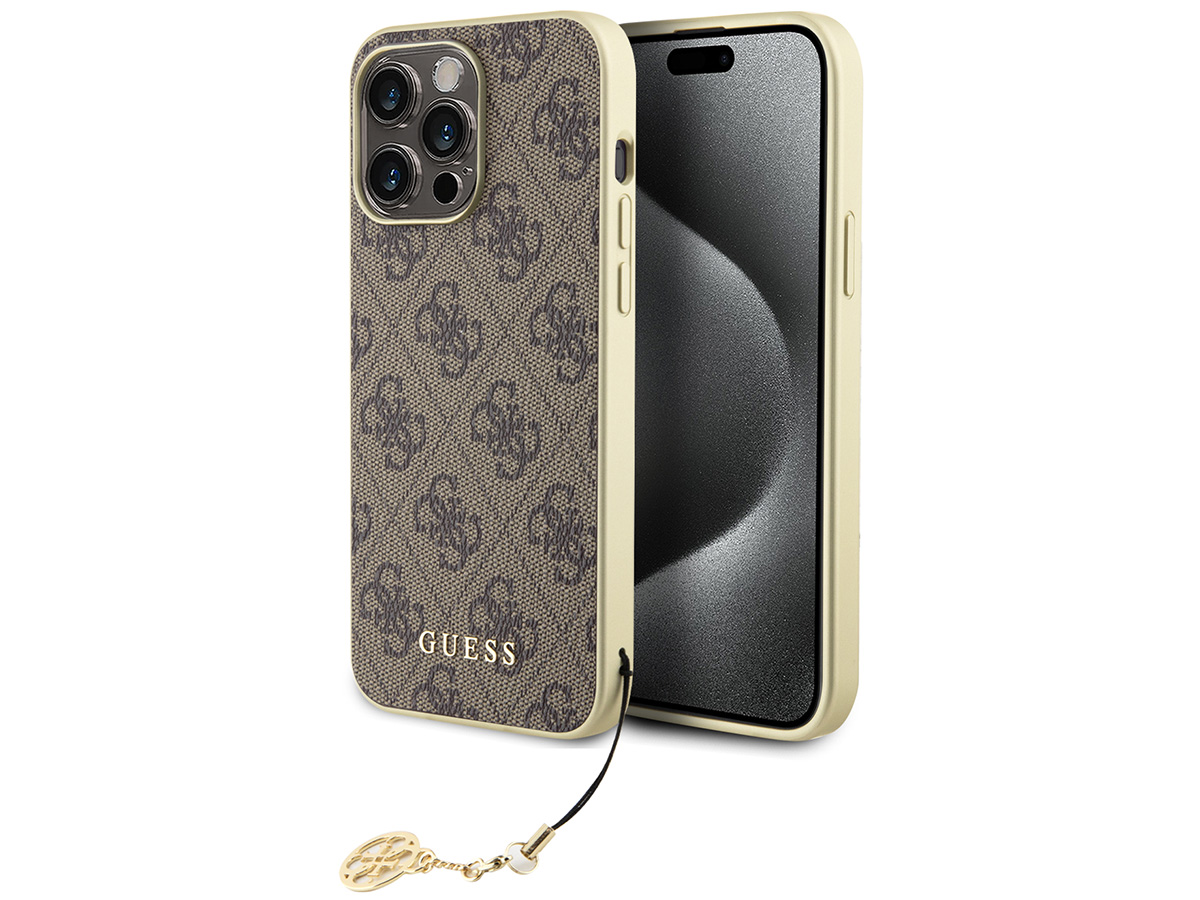 Guess 4G Monogram Charm Case Bruin - iPhone 15 Pro hoesje