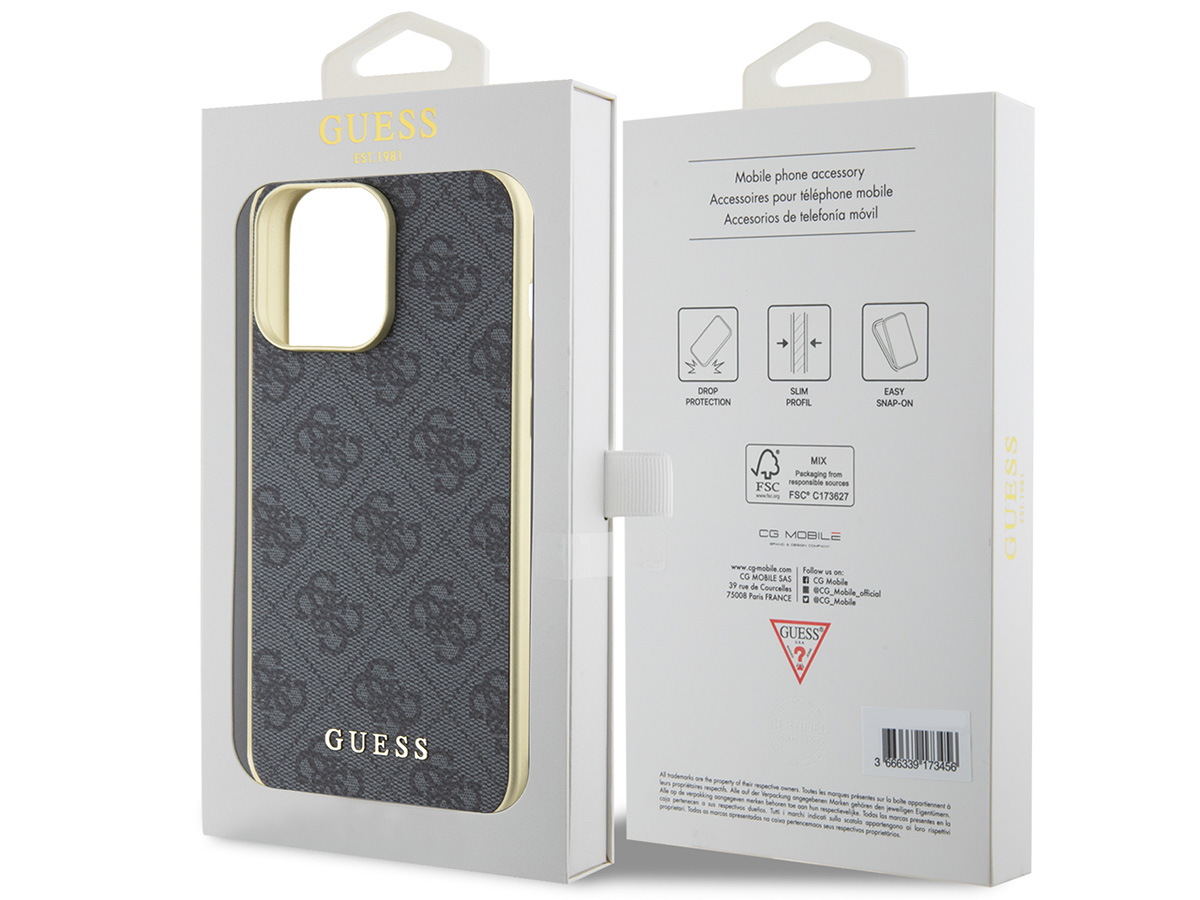 Guess 4G Monogram Charm Case Grijs - iPhone 15 Pro hoesje