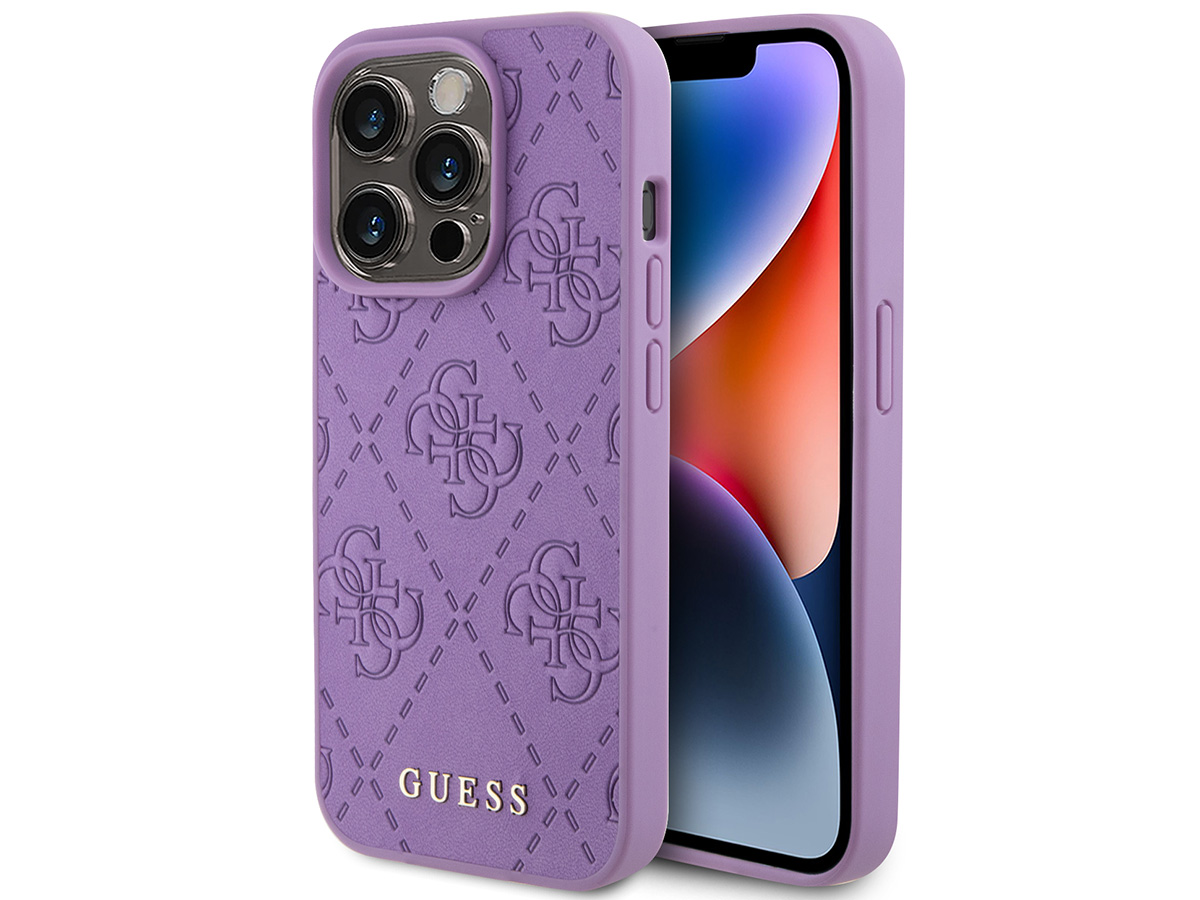 Guess 4G Monogram Stamped Case Paars - iPhone 15 Pro hoesje