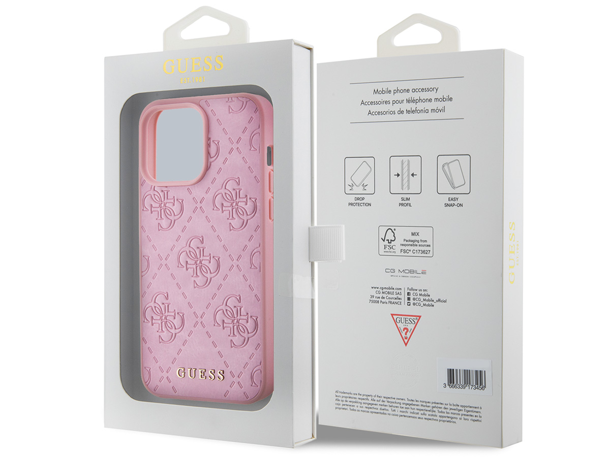 Guess 4G Monogram Stamped Case Roze - iPhone 15 Pro hoesje