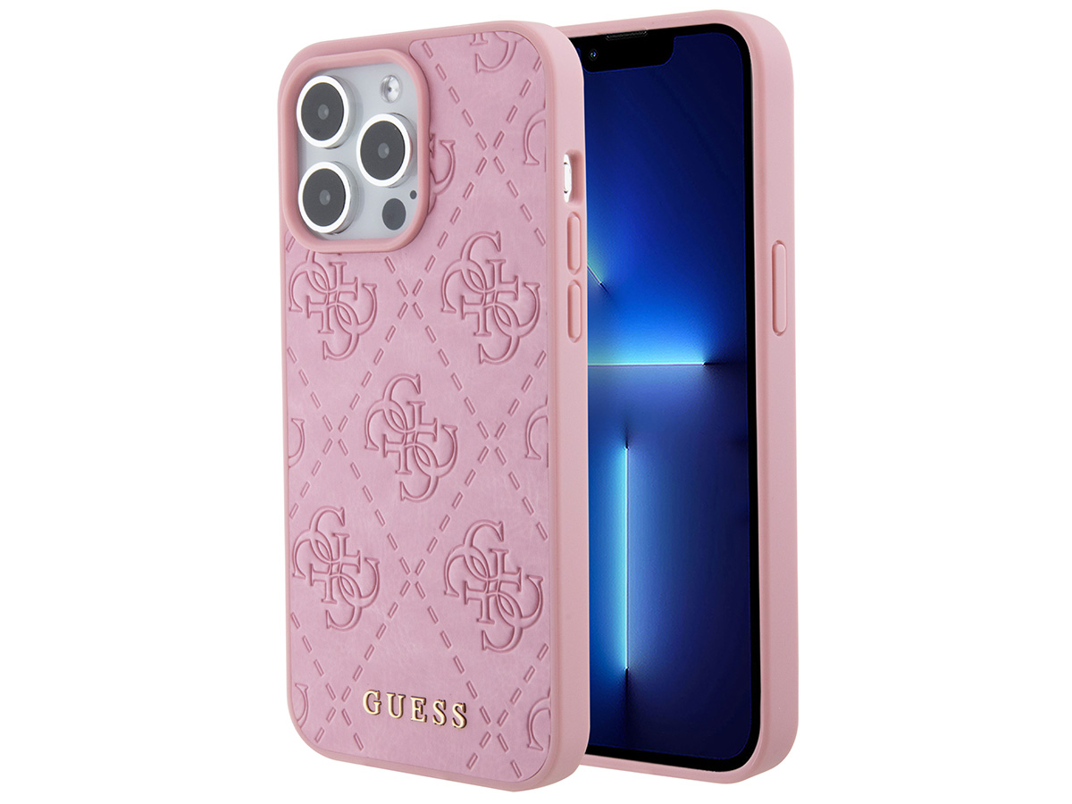 Guess 4G Monogram Stamped Case Roze - iPhone 15 Pro hoesje