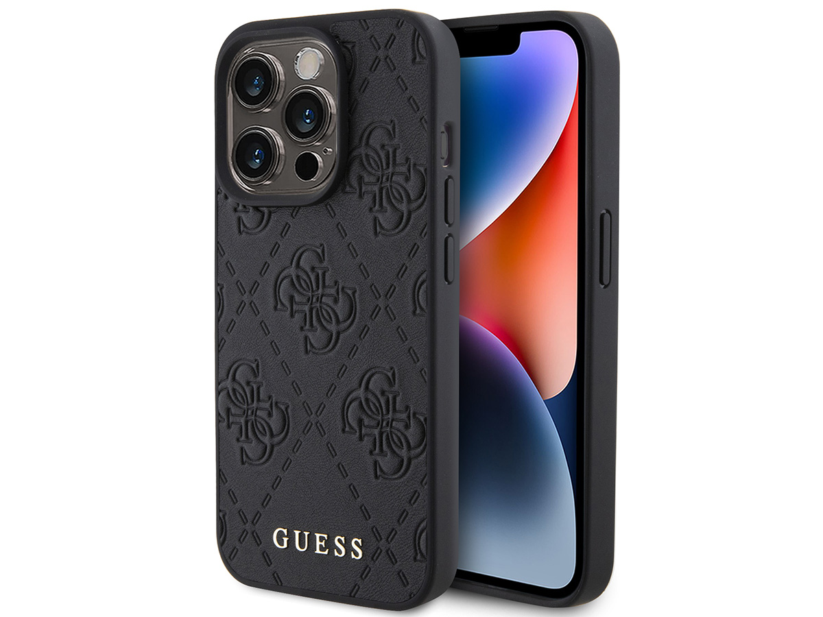 Guess 4G Monogram Stamped Case Zwart - iPhone 15 Pro hoesje