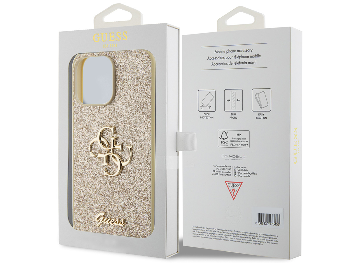 Guess Big 4G Glitter Case Goud - iPhone 15 Pro hoesje