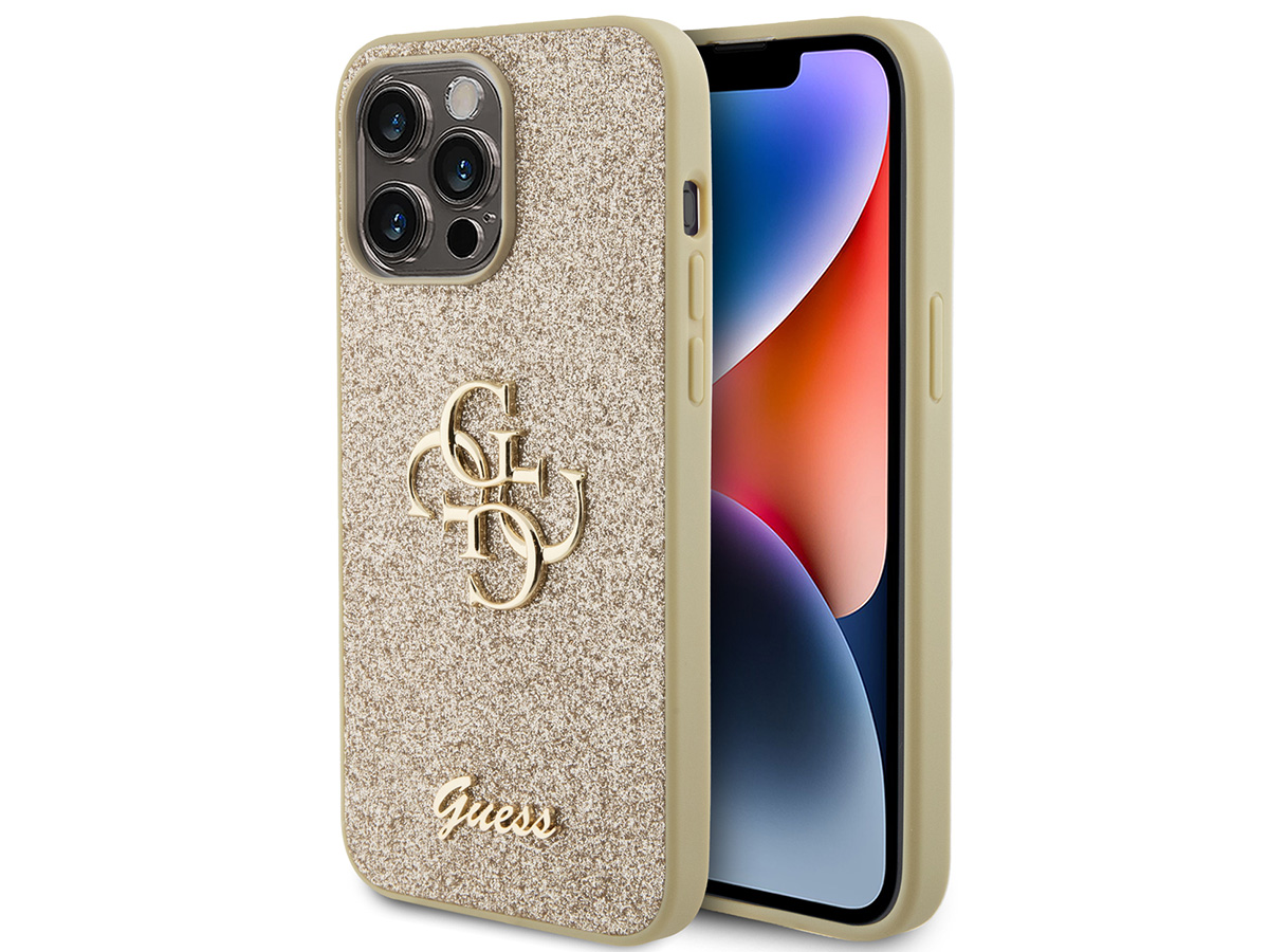 Guess Big 4G Glitter Case Goud - iPhone 15 Pro hoesje