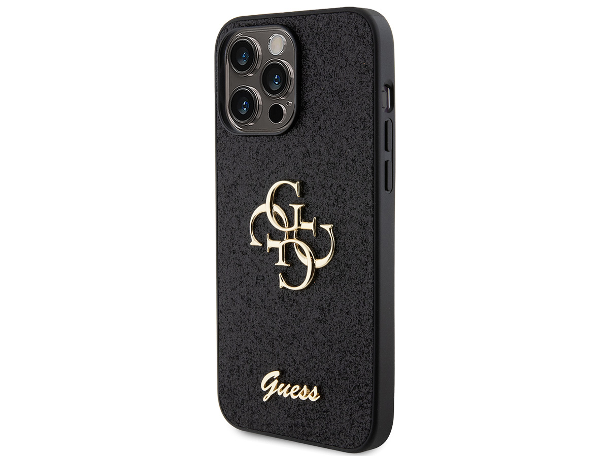 Guess Big 4G Glitter Case Zwart - iPhone 15 Pro hoesje