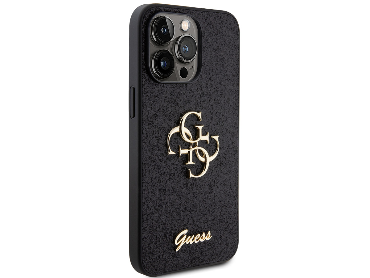 Guess Big 4G Glitter Case Zwart - iPhone 15 Pro hoesje