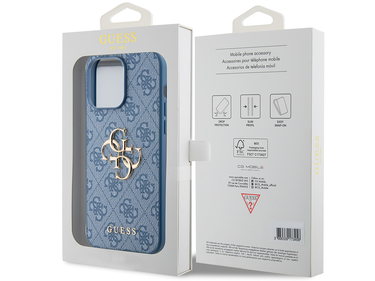 Guess Big 4G Monogram Case Blauw - iPhone 15 Pro hoesje