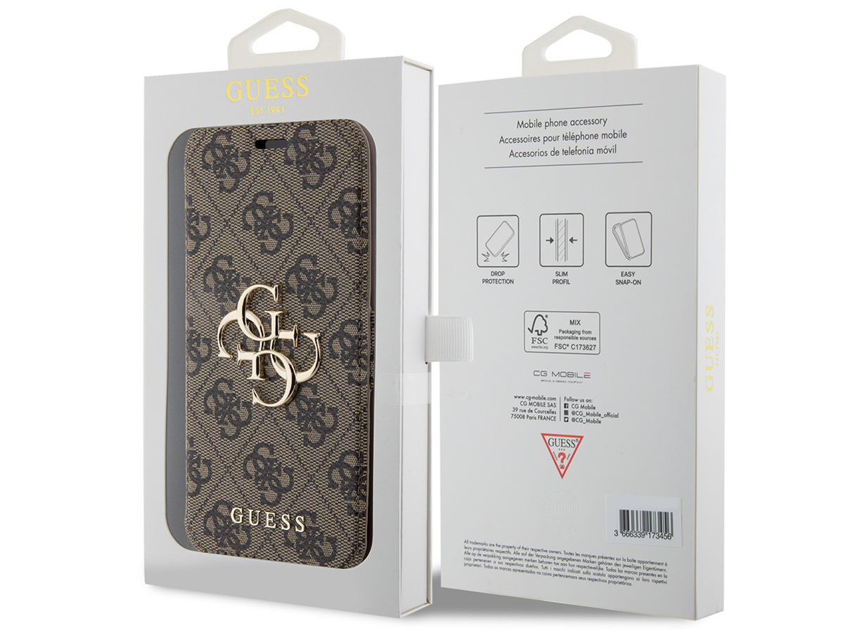 Guess Big 4G Monogram Bookcase Bruin - iPhone 15 Pro hoesje