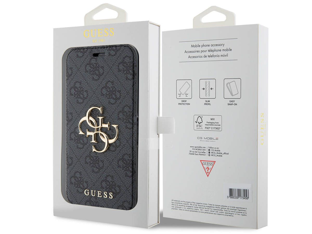 Guess Big 4G Monogram Bookcase Grijs - iPhone 15 Pro hoesje