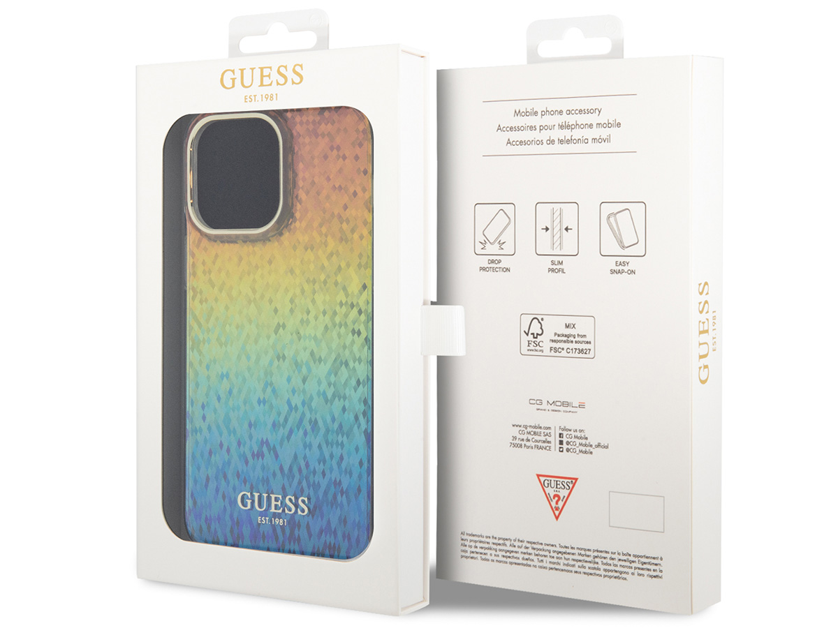 Guess Faceted Rainbow TPU Case - iPhone 15 Pro hoesje