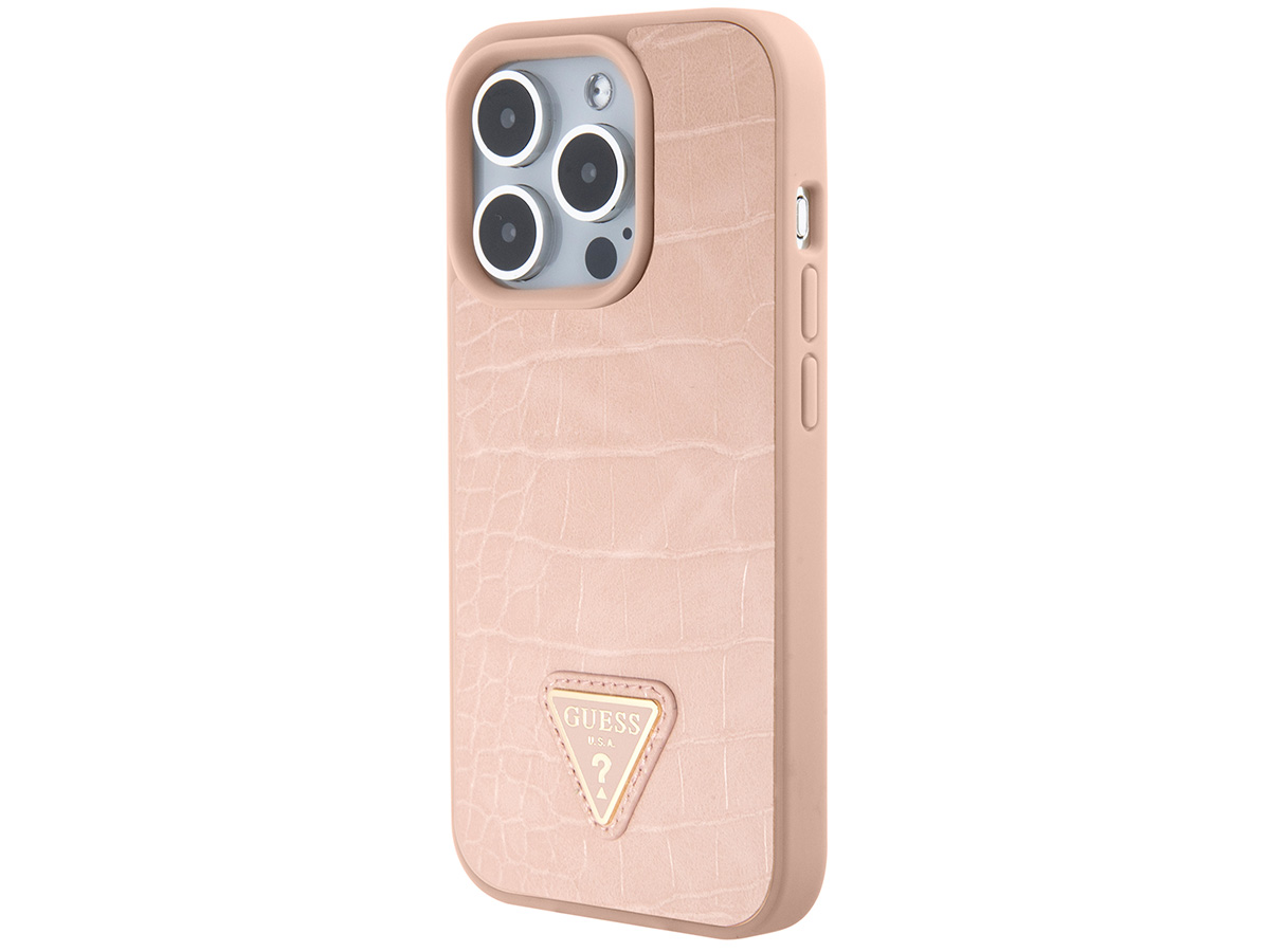 Guess Croco Triangle Case Roze - iPhone 15 Pro hoesje