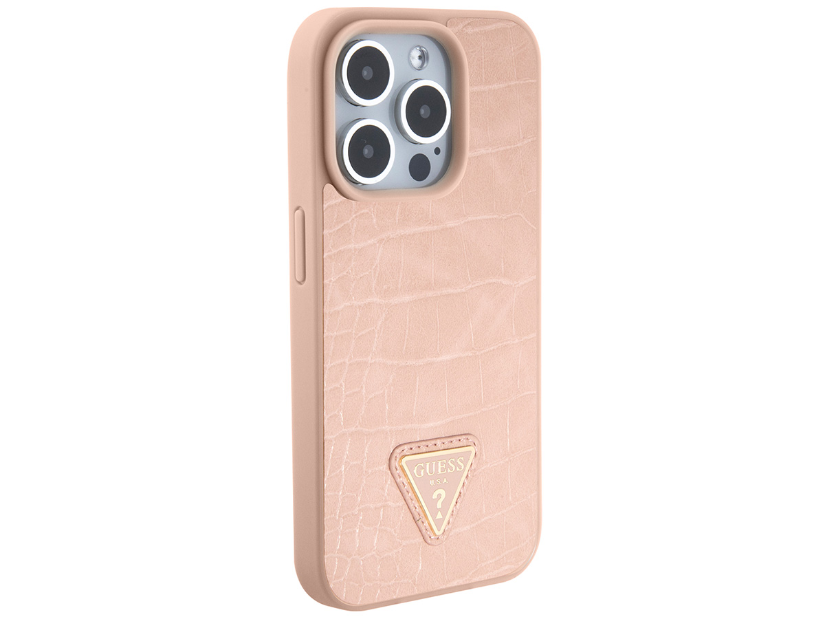 Guess Croco Triangle Case Roze - iPhone 15 Pro hoesje