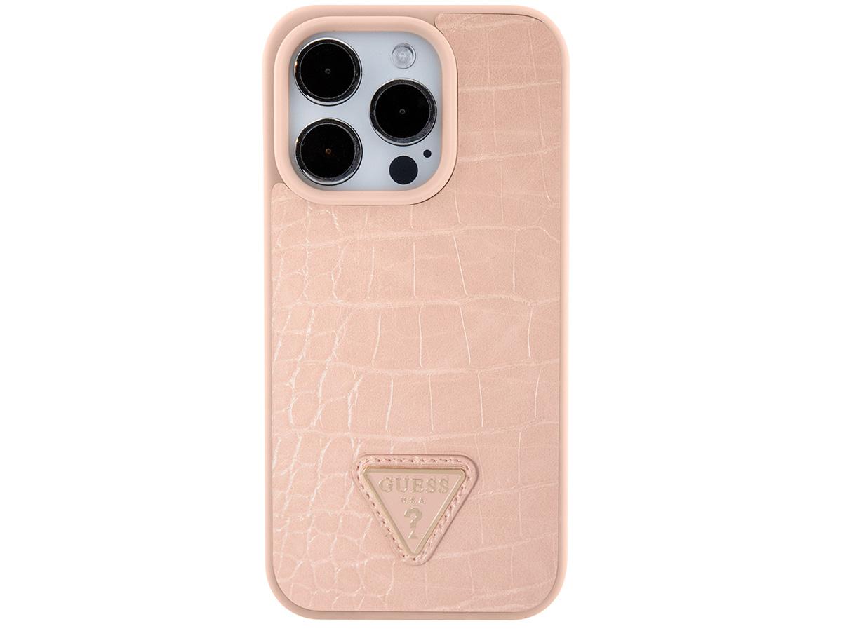 Guess Croco Triangle Case Roze - iPhone 15 Pro hoesje