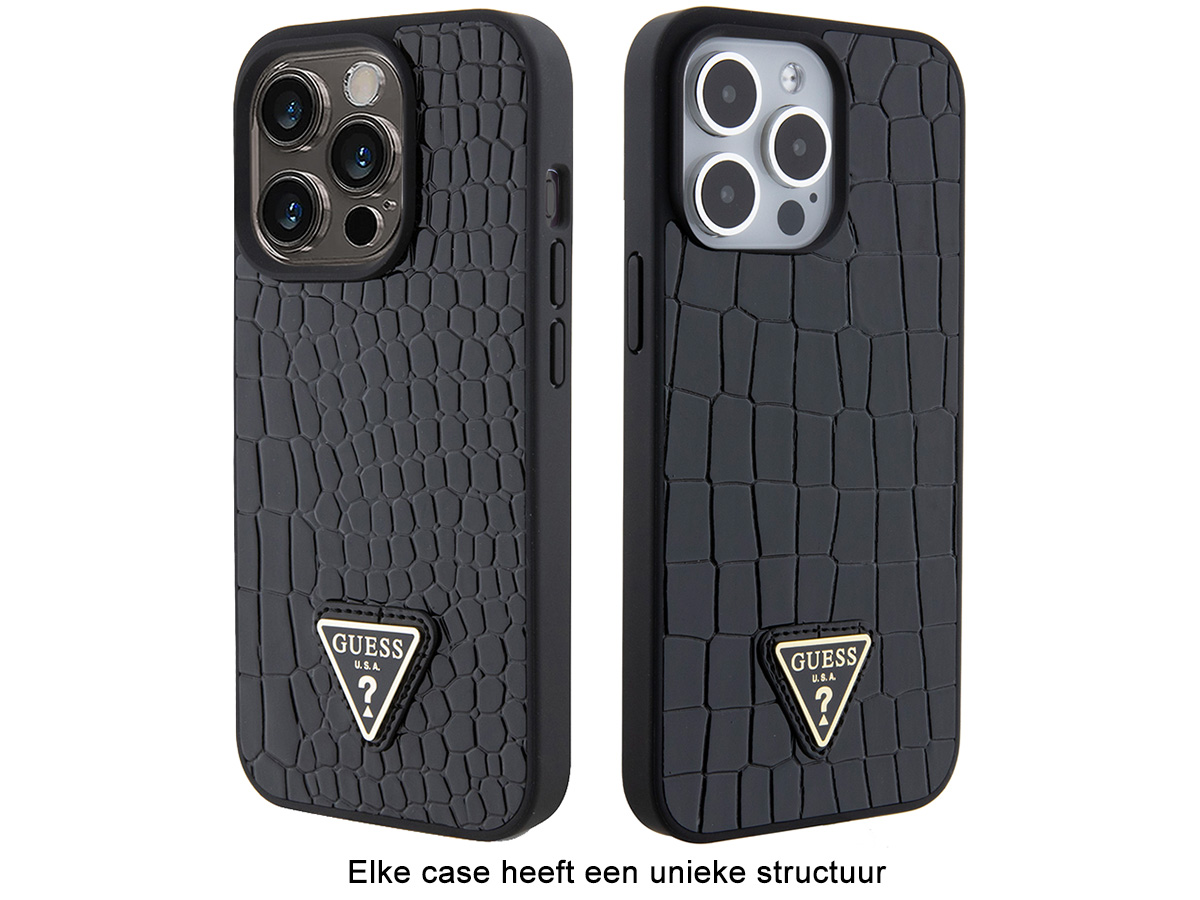 Guess Croco Triangle Case Zwart - iPhone 15 Pro hoesje