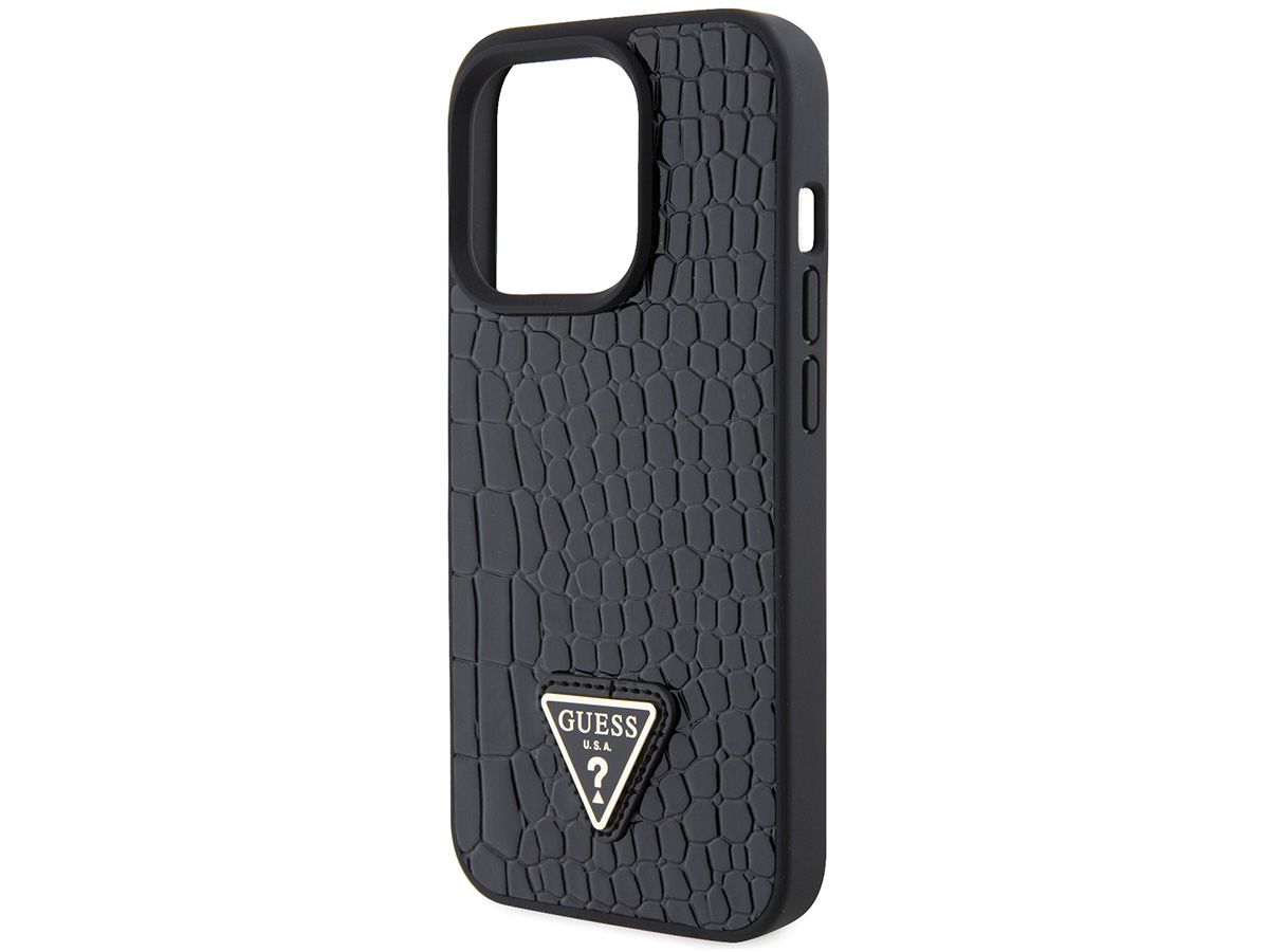 Guess Croco Triangle Case Zwart - iPhone 15 Pro hoesje