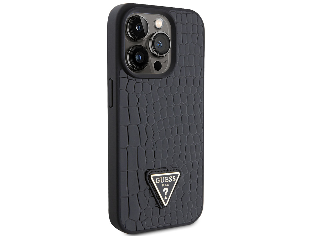 Guess Croco Triangle Case Zwart - iPhone 15 Pro hoesje