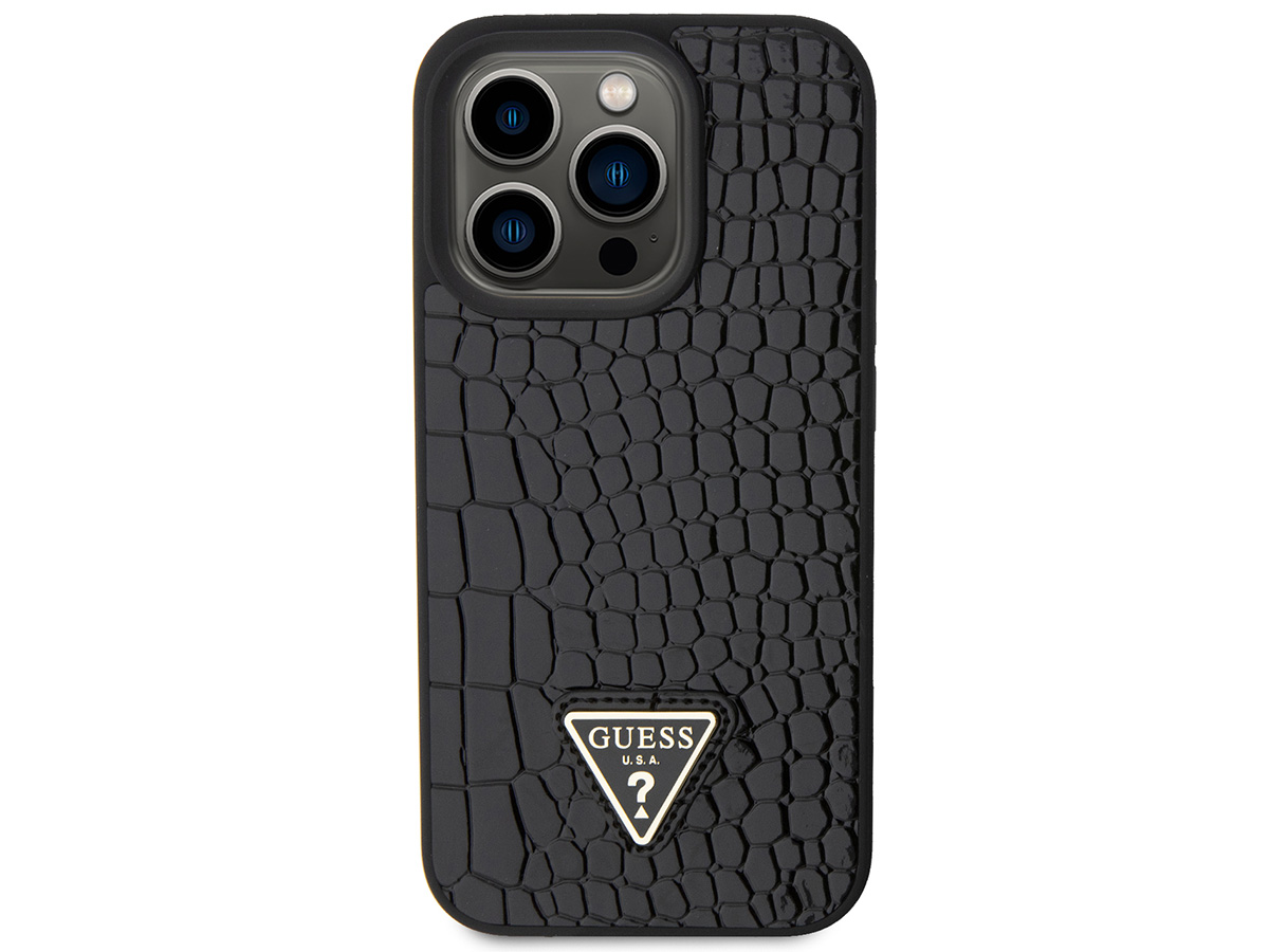 Guess Croco Triangle Case Zwart - iPhone 15 Pro hoesje