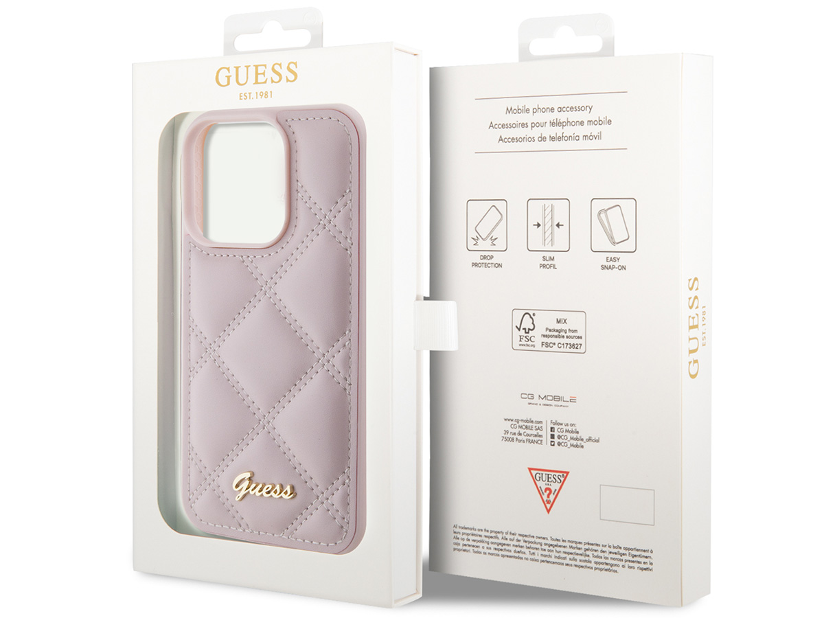 Guess Diamond Quilted Puffer Case Roze - iPhone 15 Pro hoesje