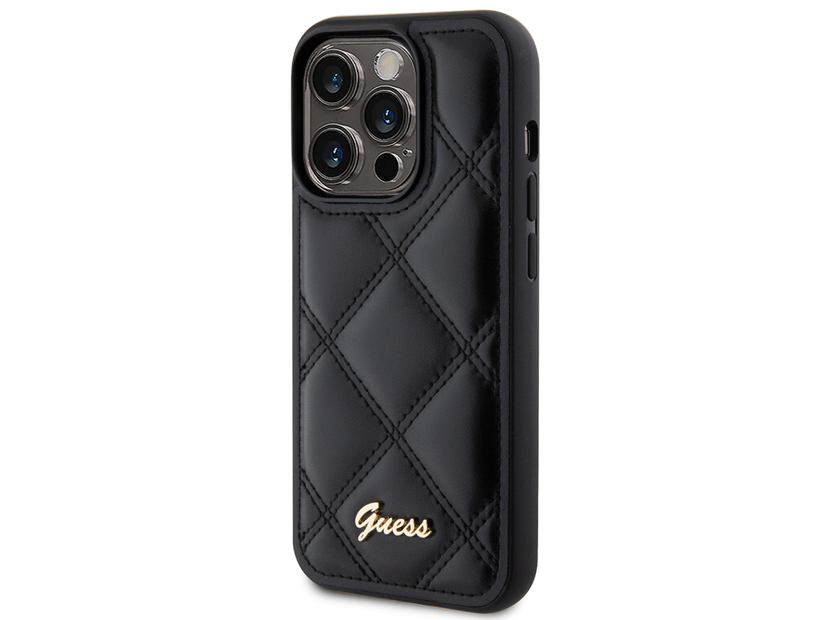 Guess Diamond Quilted Puffer Case Zwart - iPhone 15 Pro hoesje