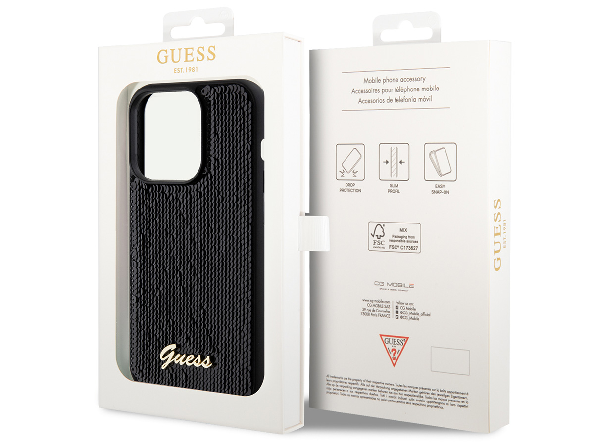 Guess Sequin Script Logo Case Zwart - iPhone 15 Pro hoesje