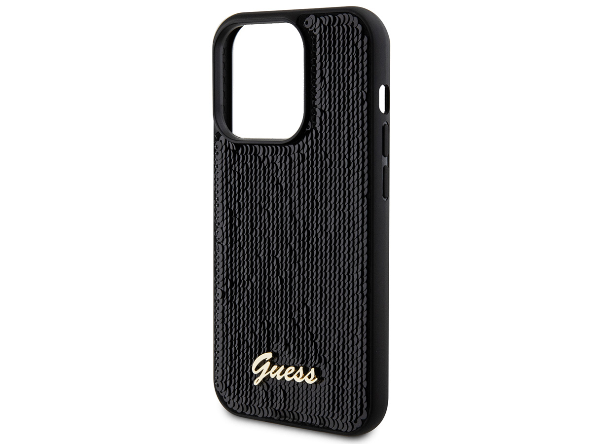 Guess Sequin Script Logo Case Zwart - iPhone 15 Pro hoesje