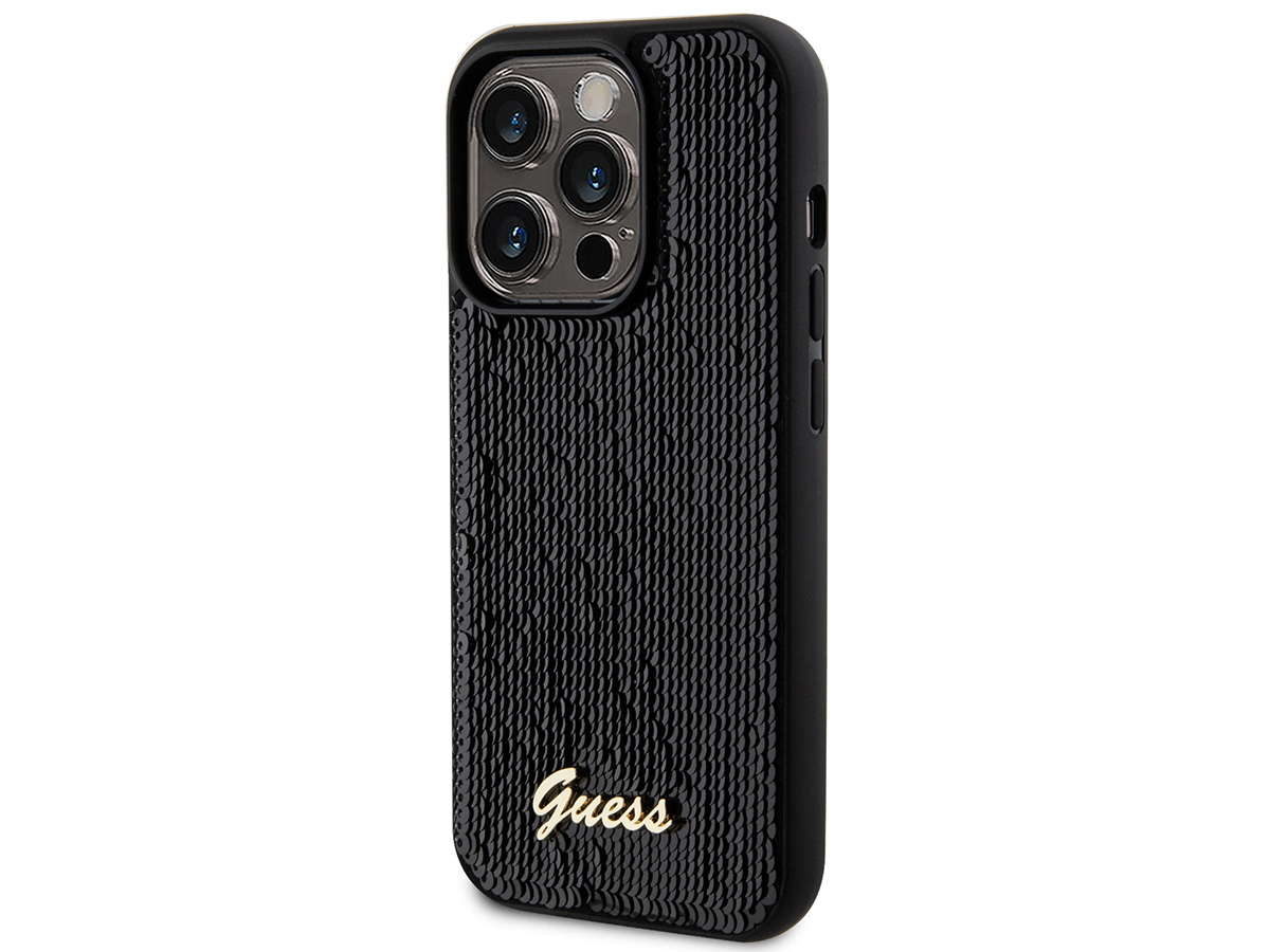 Guess Sequin Script Logo Case Zwart - iPhone 15 Pro hoesje