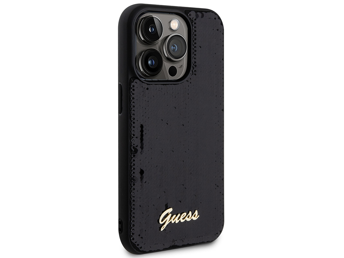 Guess Sequin Script Logo Case Zwart - iPhone 15 Pro hoesje