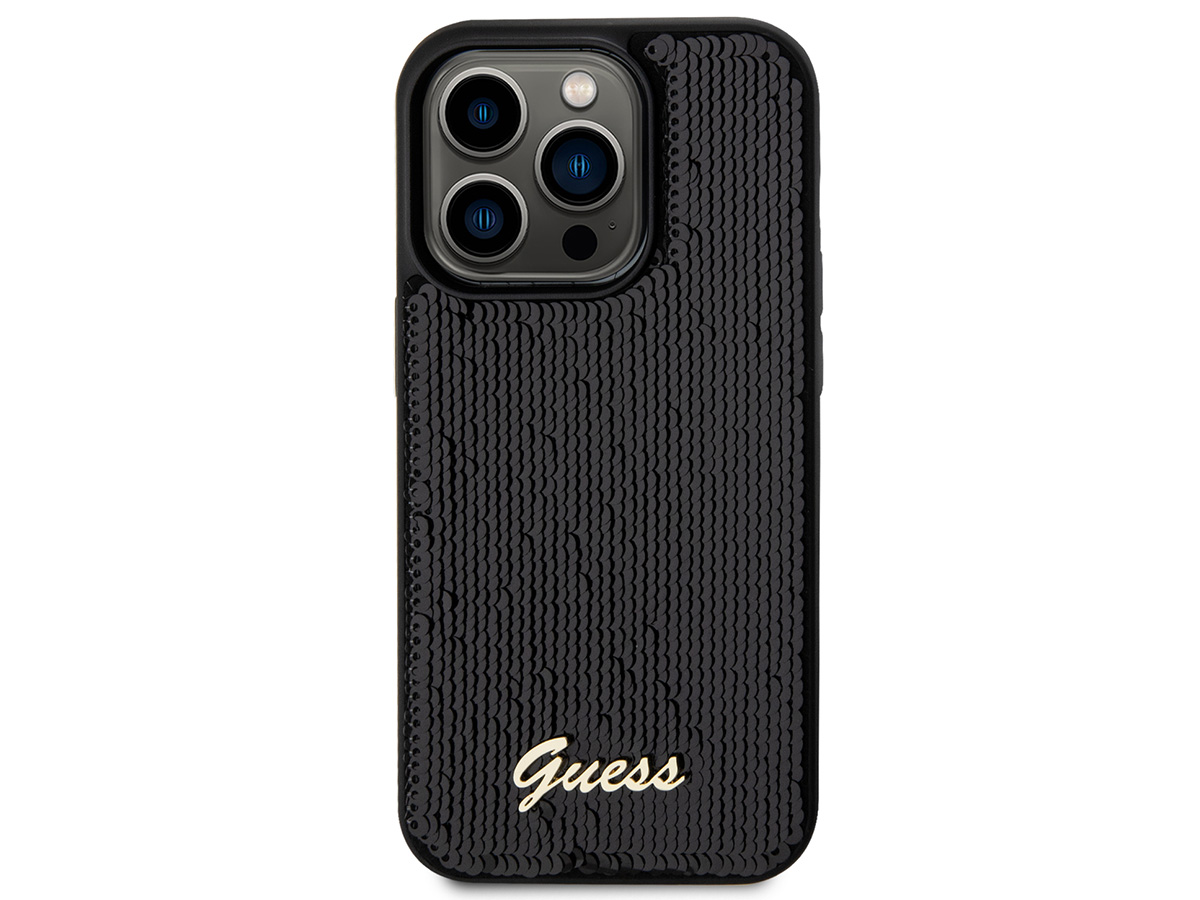 Guess Sequin Script Logo Case Zwart - iPhone 15 Pro hoesje