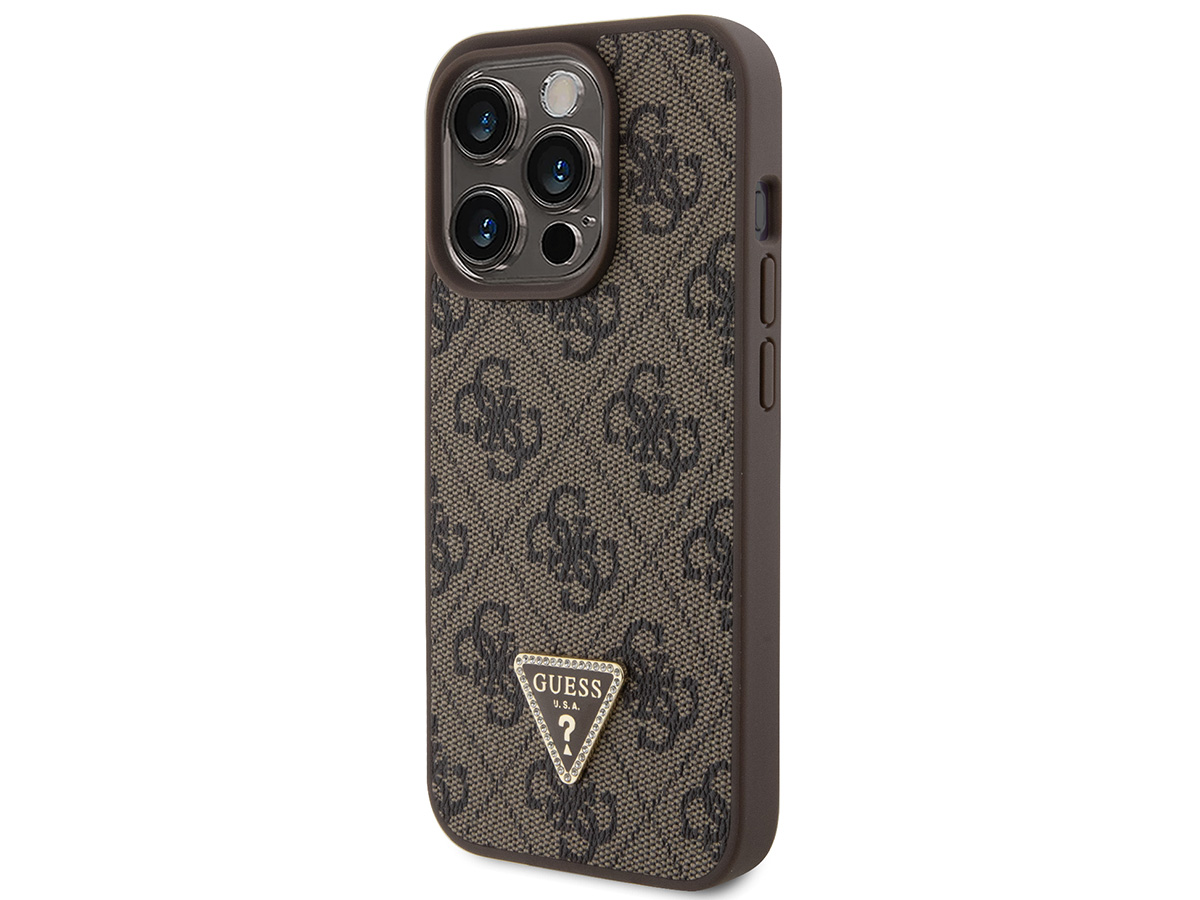 Guess Strass Triangle Monogram Case Bruin - iPhone 15 Pro hoesje