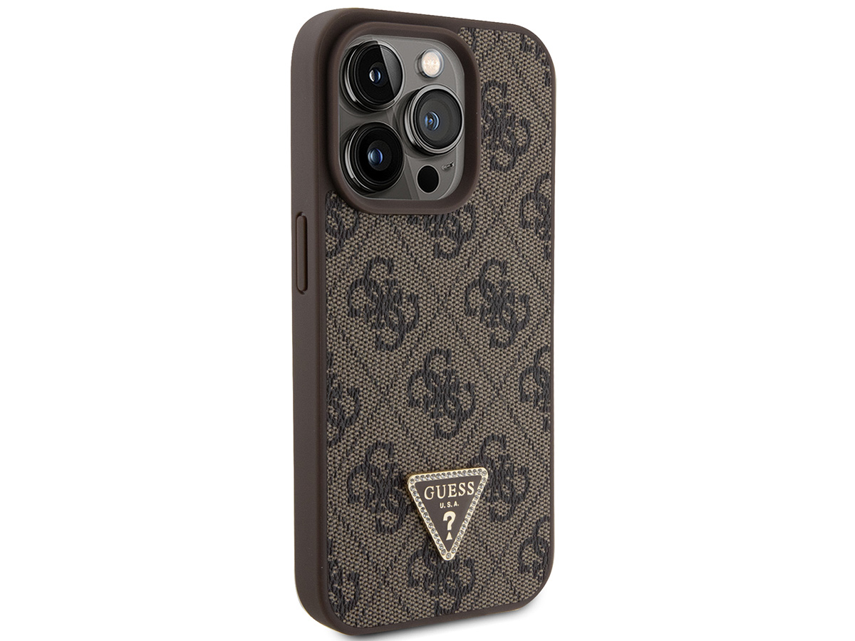 Guess Strass Triangle Monogram Case Bruin - iPhone 15 Pro hoesje