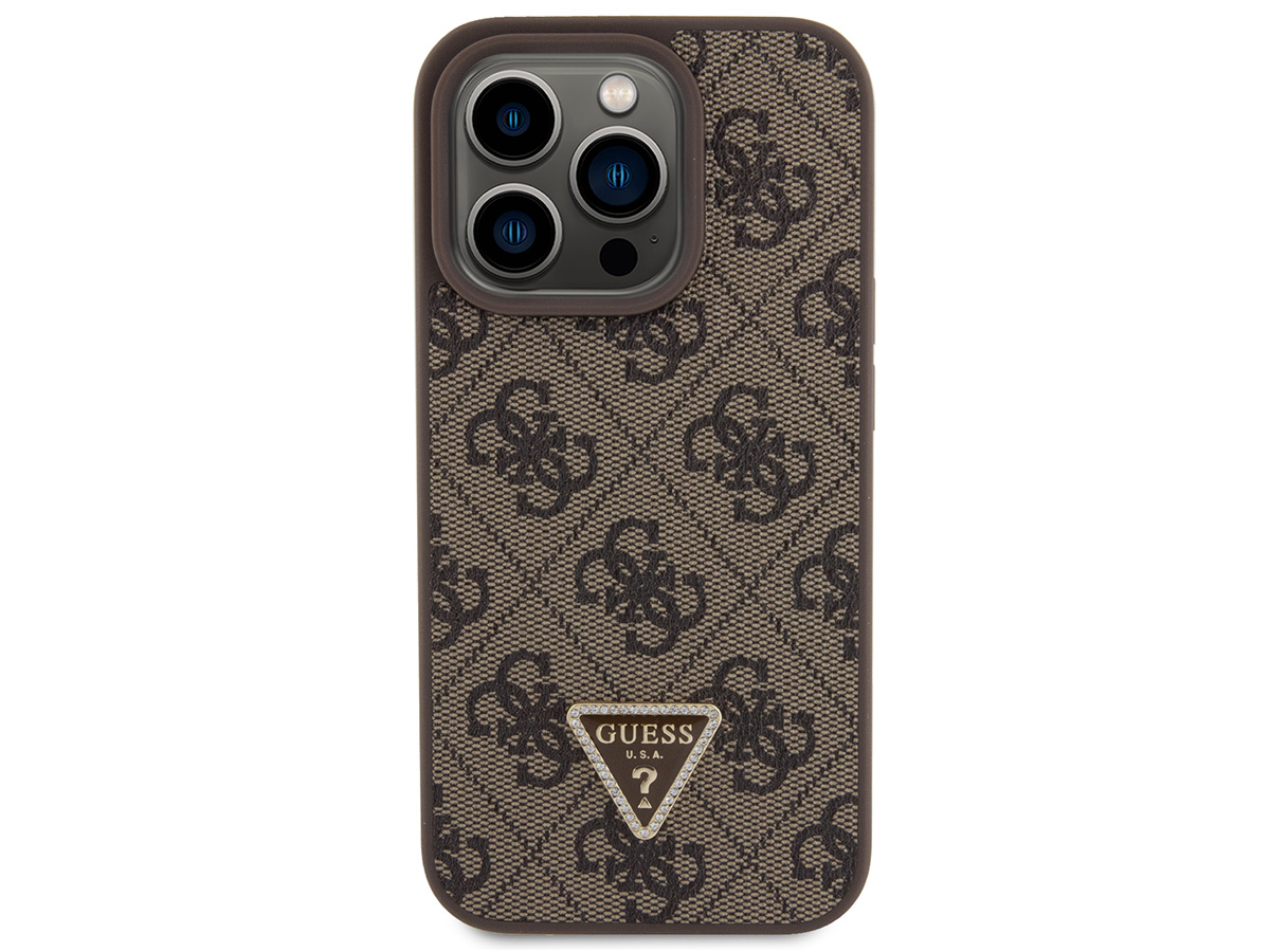Guess Strass Triangle Monogram Case Bruin - iPhone 15 Pro hoesje