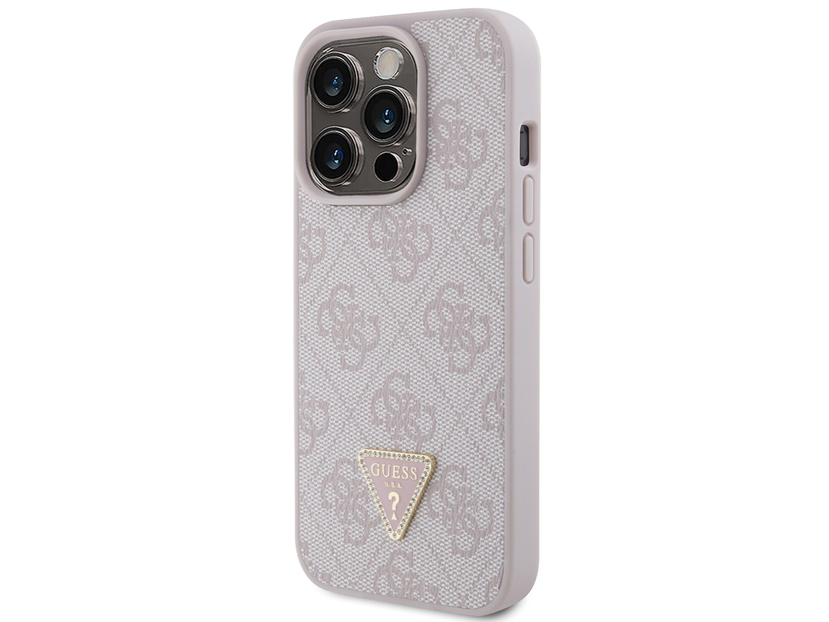 Guess Strass Triangle Monogram Case Roze - iPhone 15 Pro hoesje