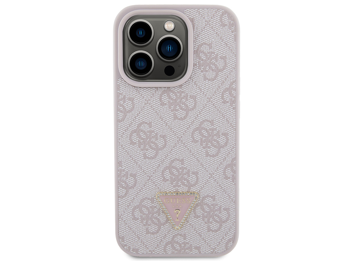 Guess Strass Triangle Monogram Case Roze - iPhone 15 Pro hoesje