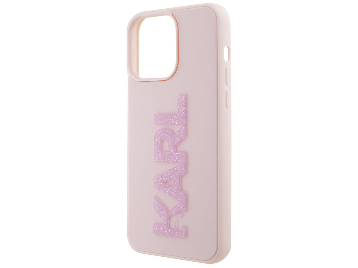 Karl Lagerfeld 3D Glitter Logo Case Roze - iPhone 15 Pro hoesje