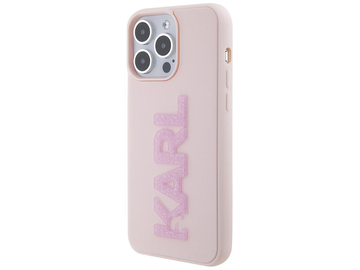 Karl Lagerfeld 3D Glitter Logo Case Roze - iPhone 15 Pro hoesje